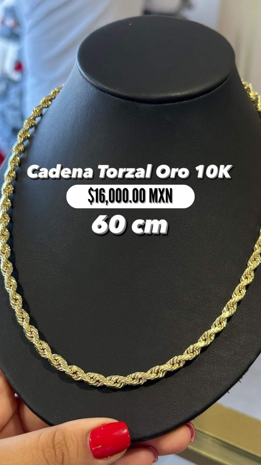 Cadena Torzal 60 cm ⛓️ Oro Solido 10 Kilates 💍